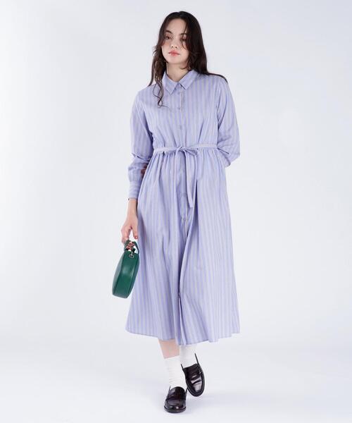 To b. by agnes シャツワンピース ストライプ コットン : ZOZOTOWN