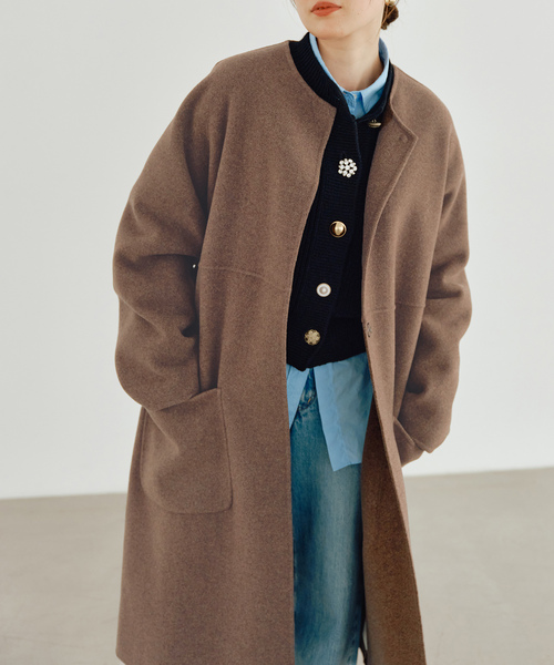 IENA 日本製 ロングコート 36 IENA（イエナ） ノーカラーコート 36 ブラウン レディース : ZOZOTOWN