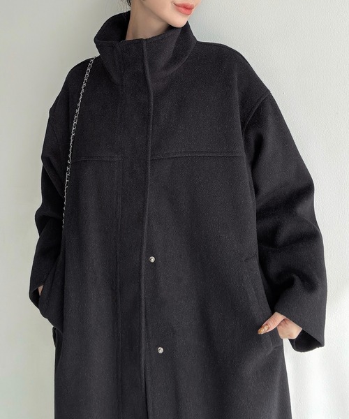 Meiru コート アウター スタンドカラーロングコート レディース