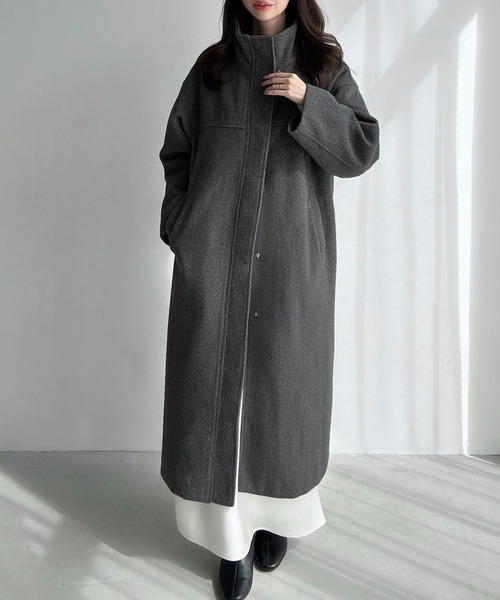 Meiru コート アウター スタンドカラーロングコート レディース