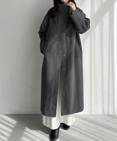 Meiru コート アウター スタンドカラーロングコート レディース
