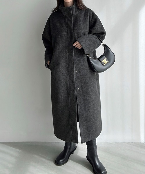 Meiru コート アウター スタンドカラーロングコート レディース