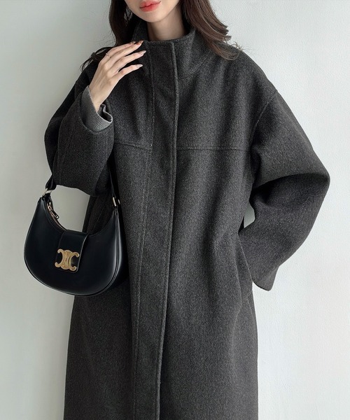 Meiru コート アウター スタンドカラーロングコート レディース