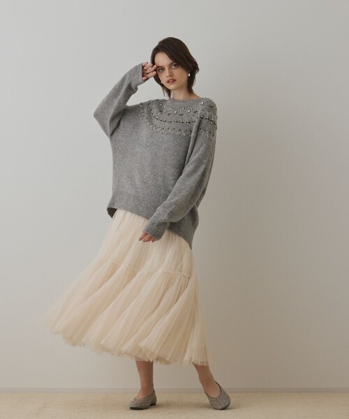 JE M'EN FOUS 刺繍 ニットセーター グレー Diagram ニット セーター フェアアイル刺繍ニットトップ レディース