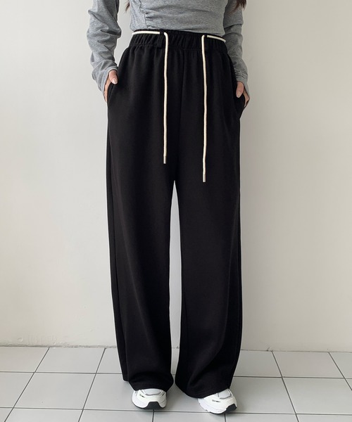 パンツ 「選べる丈」ダンボールニットドローストリングワイドパンツ