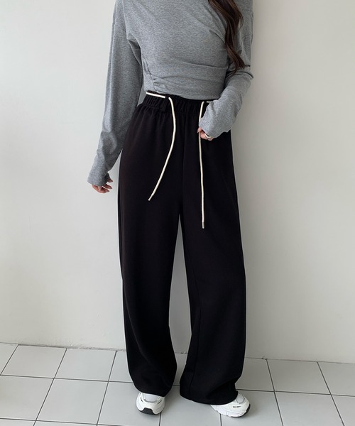 パンツ 「選べる丈」ダンボールニットドローストリングワイドパンツ