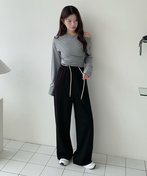 パンツ 「選べる丈」ダンボールニットドローストリングワイドパンツ