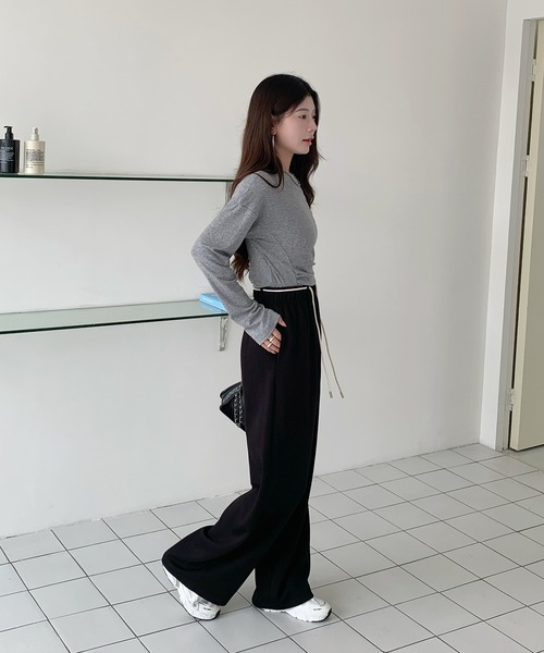 パンツ 「選べる丈」ダンボールニットドローストリングワイドパンツ