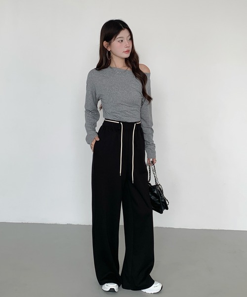 パンツ 「選べる丈」ダンボールニットドローストリングワイドパンツ