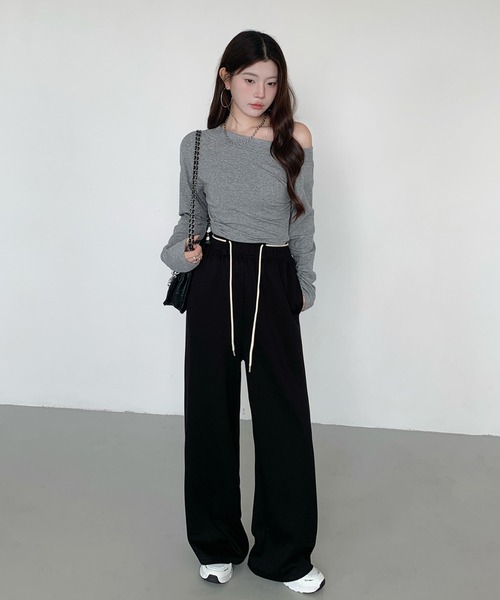 パンツ 「選べる丈」ダンボールニットドローストリングワイドパンツ