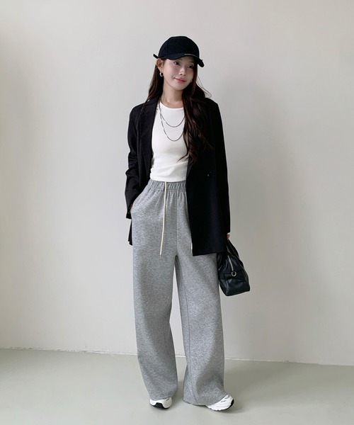 ワイドパンツ パンツ 「選べる丈」ダンボールニットドローストリング