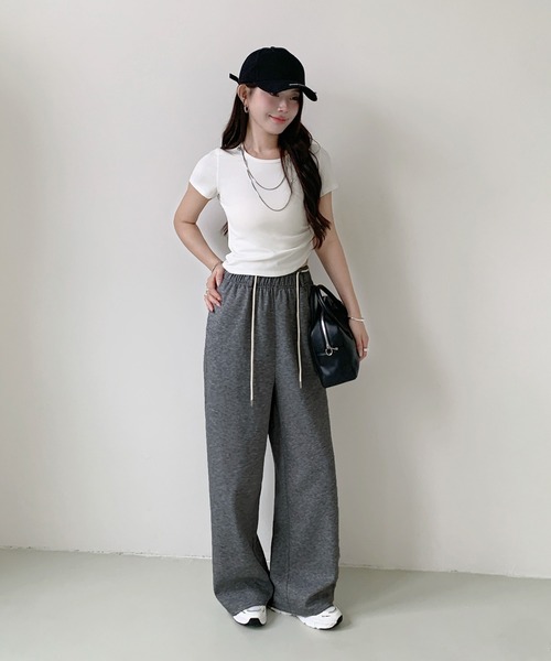 パンツ 「選べる丈」ダンボールニットドローストリングワイドパンツ