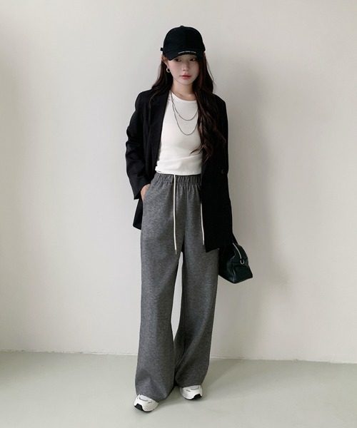 パンツ 「選べる丈」ダンボールニットドローストリングワイドパンツ