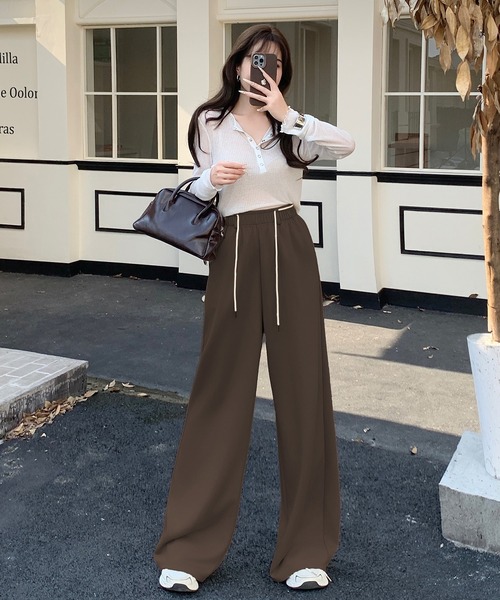 パンツ 「選べる丈」ダンボールニットドローストリングワイドパンツ