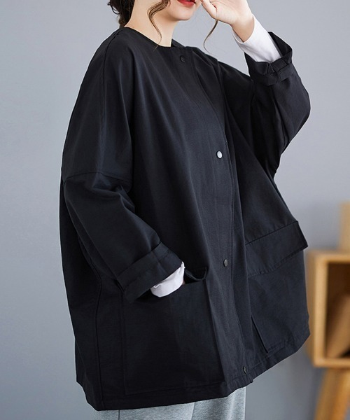 ジャケット ノーカラージャケット ノーカラーオーバーサイズボタン