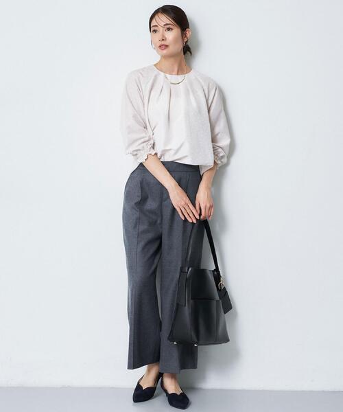 メタリック加工 ワイドクロップドパンツ Reflect（リフレクト） パンツ 「腰周りすっきり」ワイドクロップド