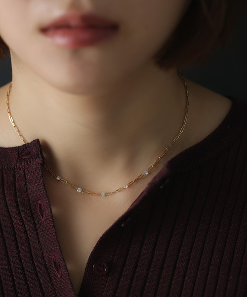 Lilas ネックレス ホールダイヤ5pクリップチェーンネックレス K18
