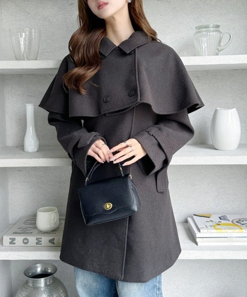 TREOVER ステンカラーコート コート ケープで魅せる2wayミドルコート