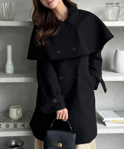 TREOVER ステンカラーコート コート ケープで魅せる2wayミドルコート