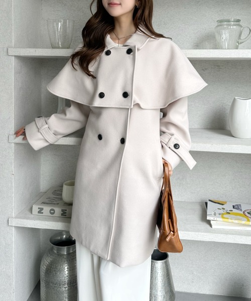 TREOVER ステンカラーコート コート ケープで魅せる2wayミドルコート