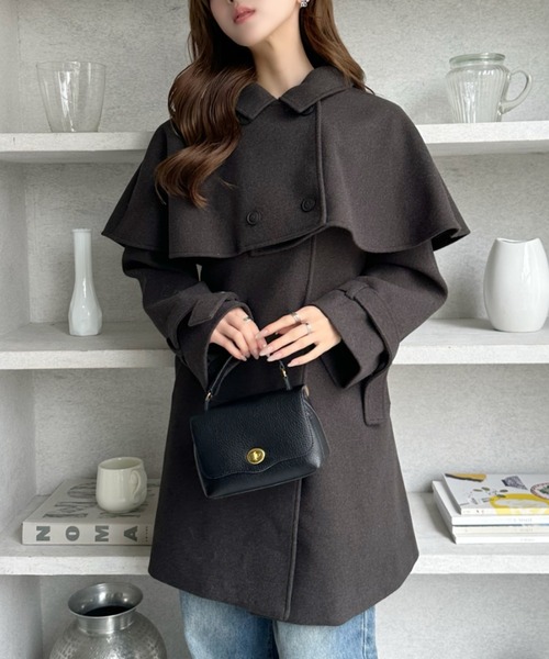 TREOVER ステンカラーコート コート ケープで魅せる2wayミドルコート