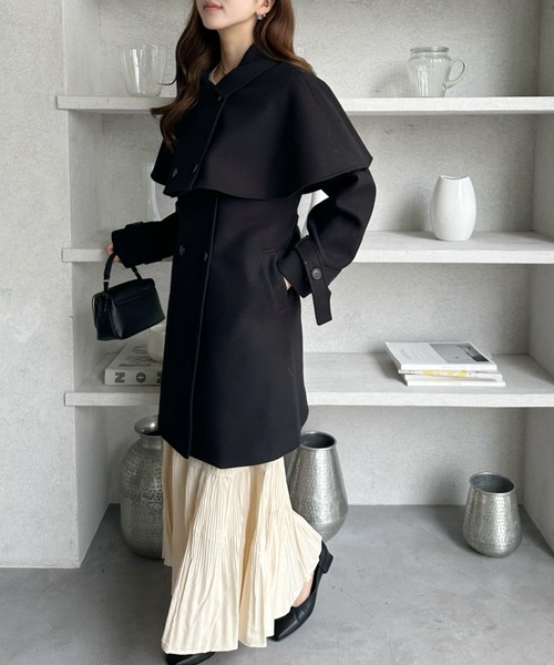 TREOVER ステンカラーコート コート ケープで魅せる2wayミドルコート