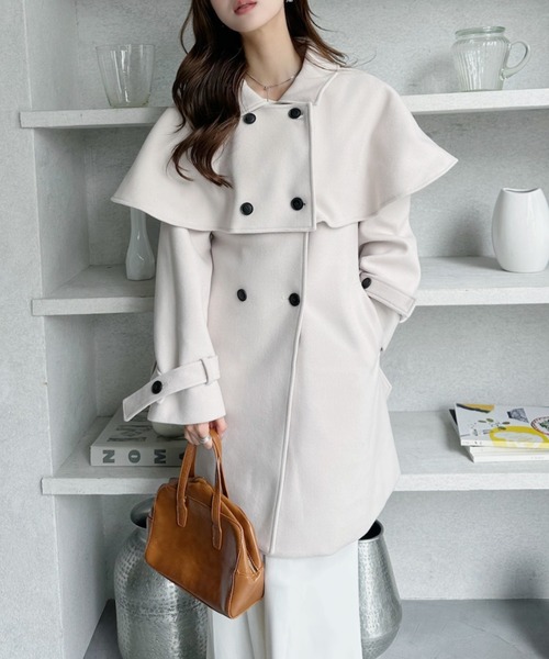 TREOVER ステンカラーコート コート ケープで魅せる2wayミドルコート