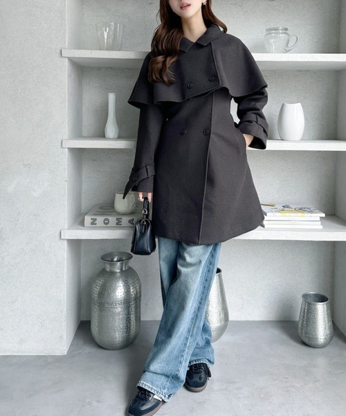 TREOVER ステンカラーコート コート ケープで魅せる2wayミドルコート