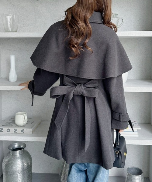 TREOVER ステンカラーコート コート ケープで魅せる2wayミドルコート