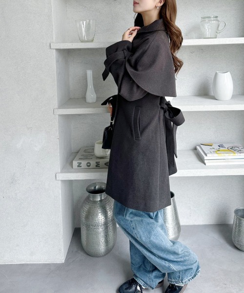 TREOVER ステンカラーコート コート ケープで魅せる2wayミドルコート