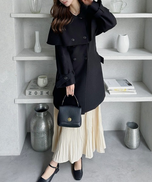 TREOVER ステンカラーコート コート ケープで魅せる2wayミドルコート