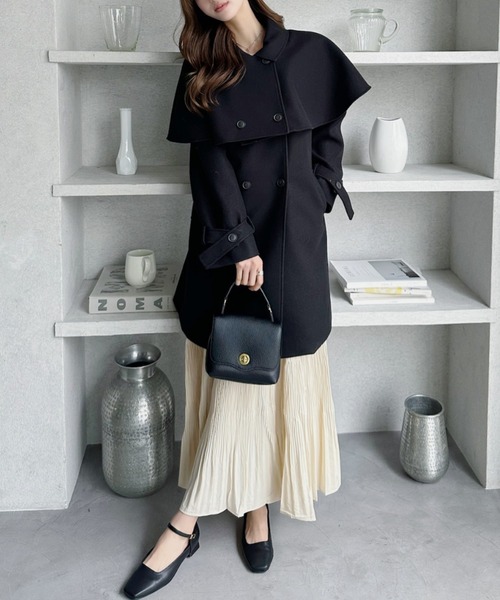 TREOVER ステンカラーコート コート ケープで魅せる2wayミドルコート