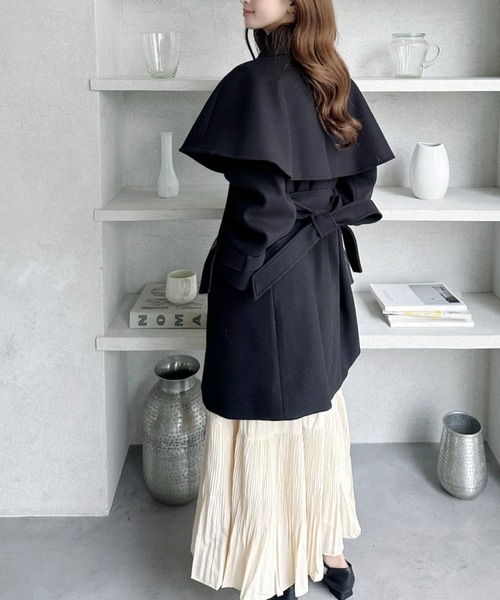 TREOVER ステンカラーコート コート ケープで魅せる2wayミドルコート