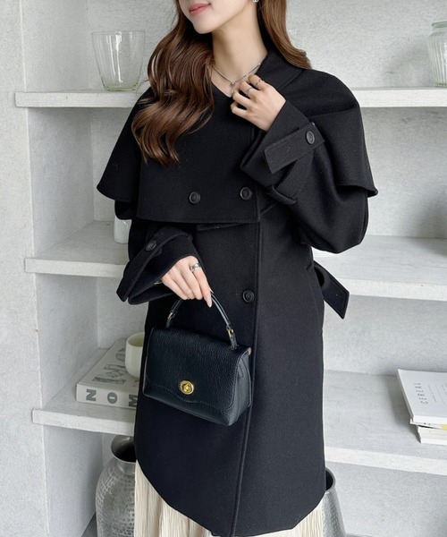 TREOVER ステンカラーコート コート ケープで魅せる2wayミドルコート