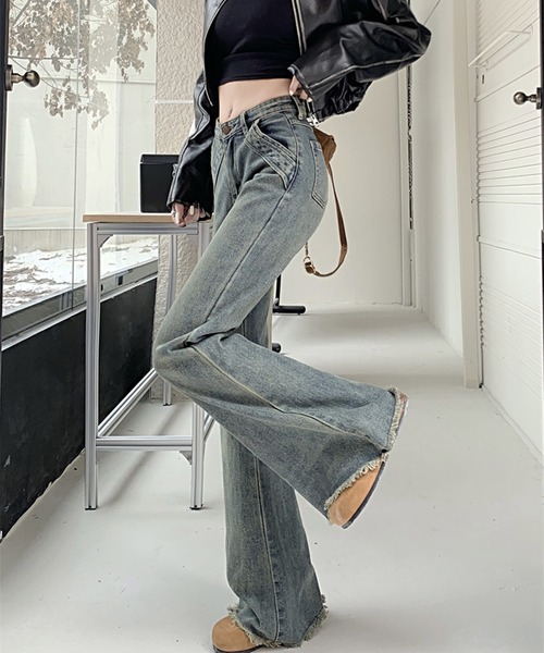 「SpRay」 ブーツカットデニムパンツ SMALL ブルー レディース_画像8