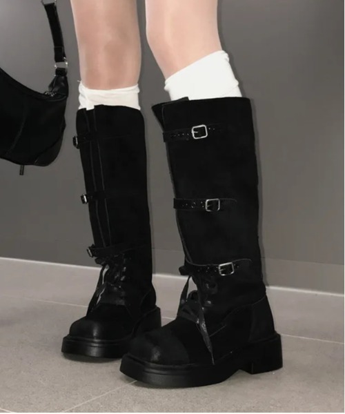 gossip!ロサンゼルス ブーツ Y2K スエードロングブーツ バックル