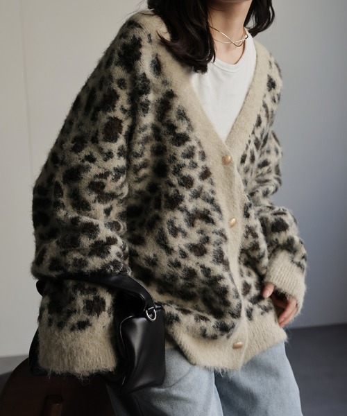 ap retro カーディガン レオパードシャギーニットカーディガン