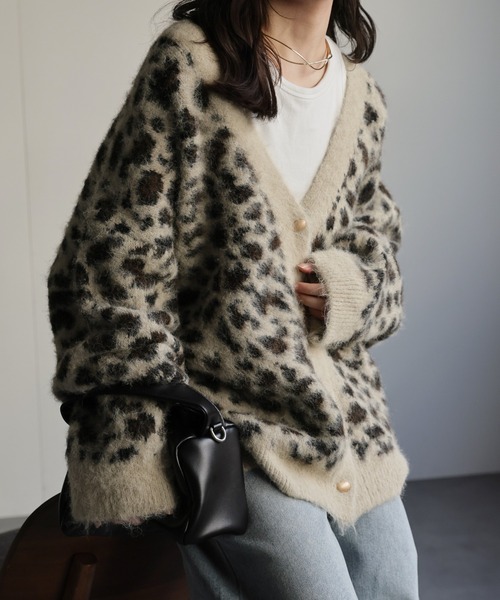 ap retro カーディガン レオパードシャギーニットカーディガン