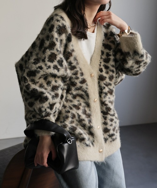 ap retro カーディガン レオパードシャギーニットカーディガン