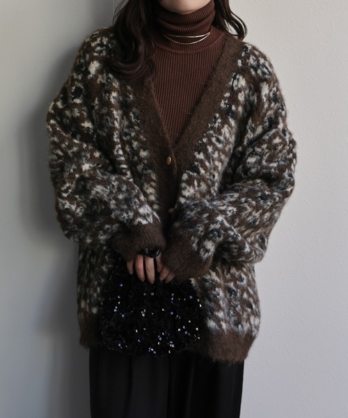 ap retro カーディガン レオパードシャギーニットカーディガン