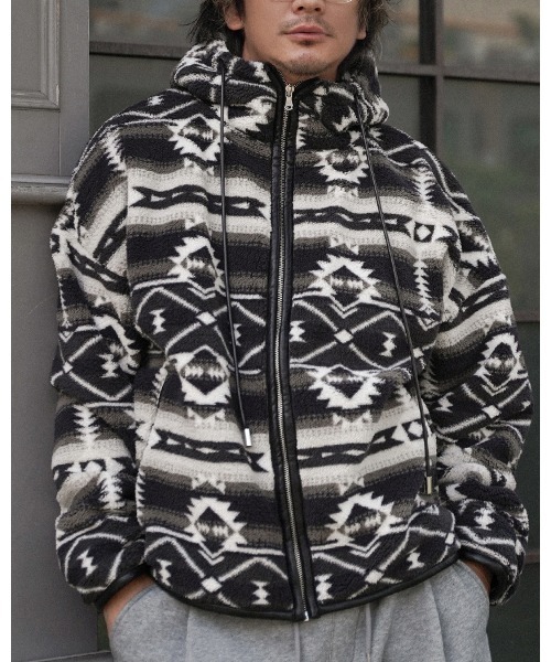 リルーム ボアパーカー Sサイズ Re:room（リルーム） コート ジャケット ネイティブ パターン ボア