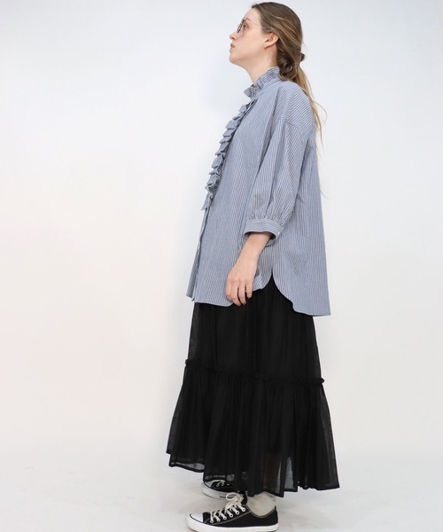 「haupia」 長袖ブラウス MEDIUM ネイビー レディース_画像8