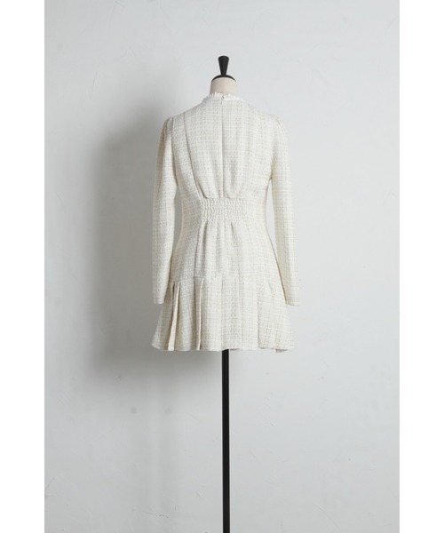 Suyunn ワンピース ローズリボン＆フリル付きラメツイードワンピース