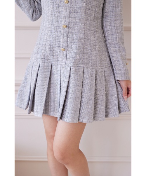 Suyunn ワンピース ローズリボン＆フリル付きラメツイードワンピース