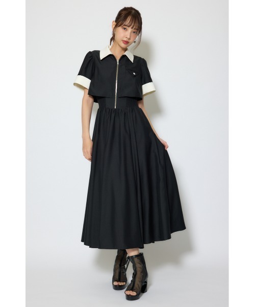 シャツワンピース バストディティールフレアワンピース 春服  夏服の画像