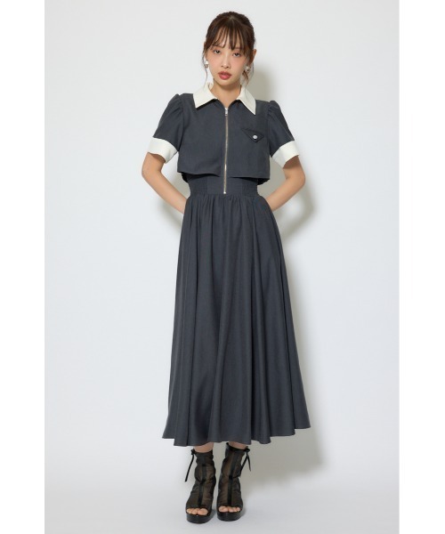 シャツワンピース バストディティールフレアワンピース 春服  夏服の画像