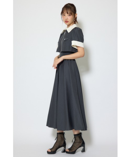 シャツワンピース バストディティールフレアワンピース 春服  夏服の画像