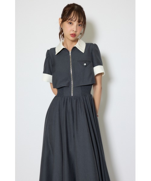 シャツワンピース バストディティールフレアワンピース 春服  夏服の画像