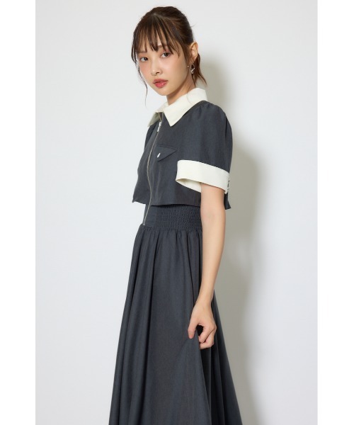 シャツワンピース バストディティールフレアワンピース 春服  夏服の画像