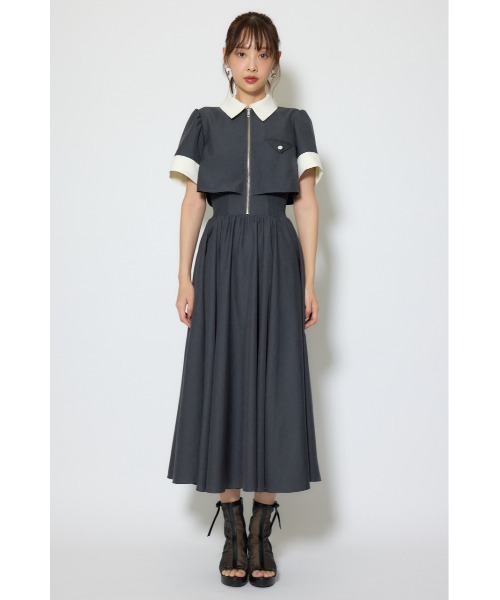 シャツワンピース バストディティールフレアワンピース 春服  夏服の画像